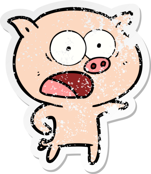 Bir insan tarafından çizilmiş bağıran bir domuzun sıkıntılı çıkartması.