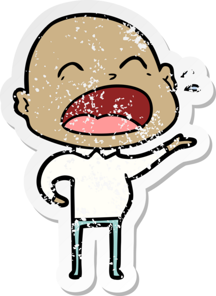 Bir insan tarafından çizilmiş kel bir adam diye bağıran bir çizgi film çıkartması.