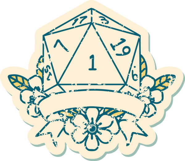 Retro Dövme Biçimi Doğal Bir d20 zar bir insan tarafından çizildi