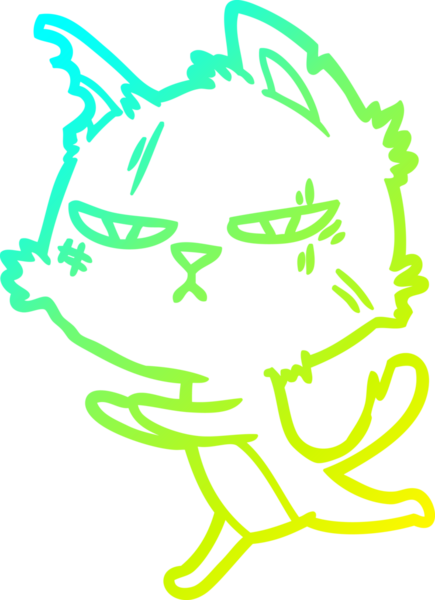 Bir insan tarafından çizilen sert çizgi film kedisinin soğuk gradyan çizimi