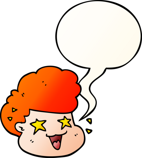 çizgi film heyecanlı çocuk konuşma baloncuğu ile bir insan tarafından çizilmiş düzgün gradyan stil