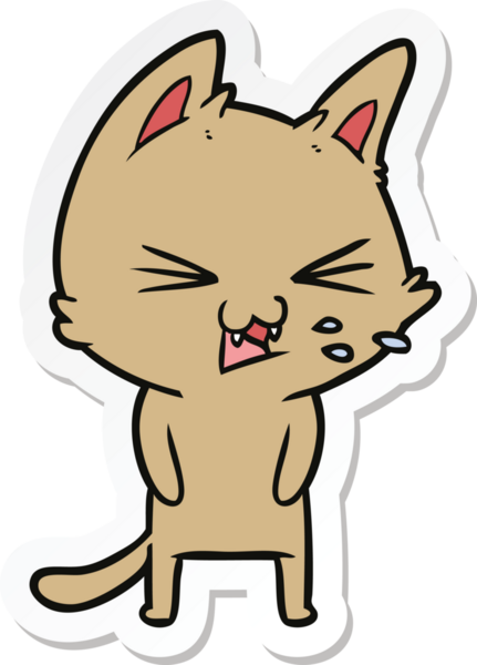 Bir insan tarafından çizilmiş çizgi film kedisinin çıkartması.