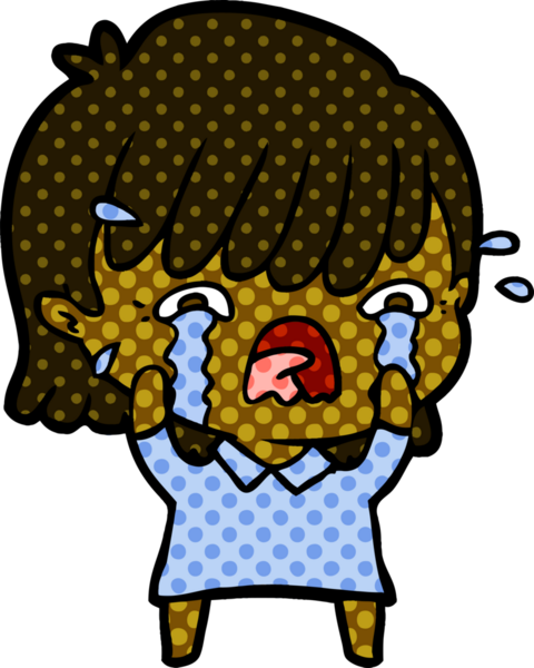 Bir insan tarafından çizilmiş ağlayan çizgi film kızı.