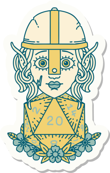 Bir insan tarafından çizilmiş 20 zarlı bir elf savaşçısı çıkartması.