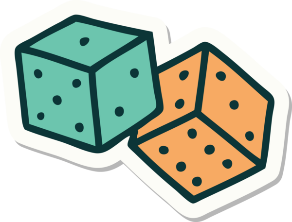 Bir insan tarafından çizilmiş geleneksel şanslı zar stili dövme çıkartması.