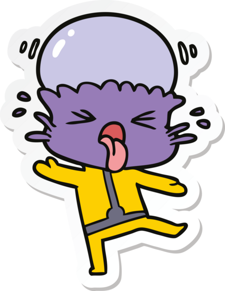 Bir insan tarafından çizilmiş garip bir uzaylı çizgi film çıkartması.