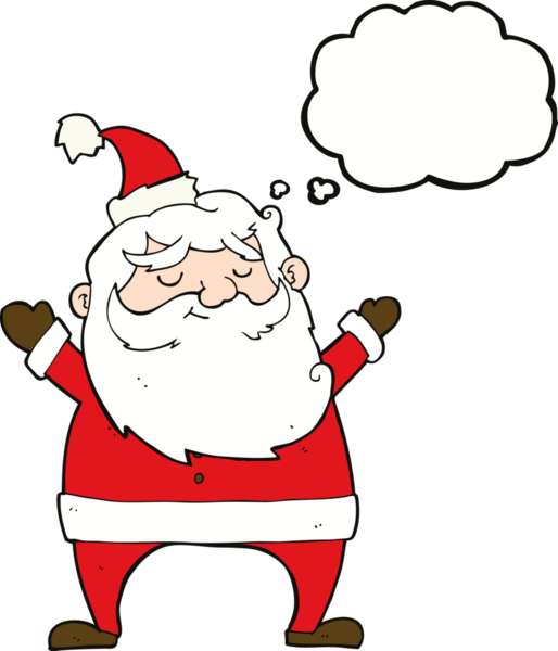 Düşünce baloncuğu çizilmiş neşeli Noel Baba çizgi filmi