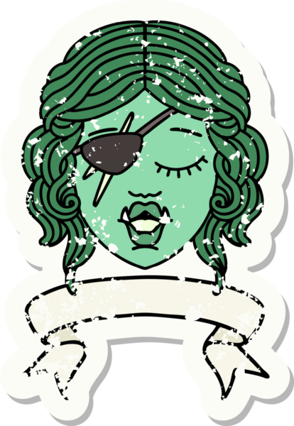 Retro Dövme Biçimli Ork karakter yüzü Bir insan tarafından çizilmiş pankartıyla