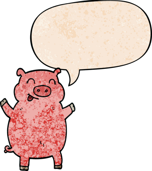 Bir insan tarafından çizilmiş eski moda konuşma baloncuklu çizgi film domuzu.