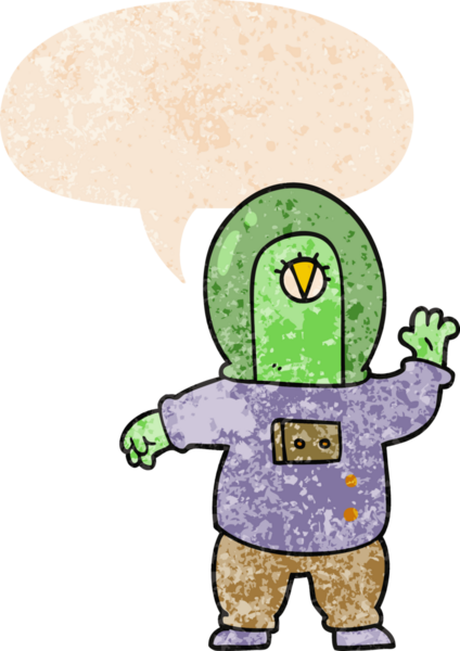 grunge 'da konuşma baloncuğu olan çizgi film uzaylıları bir insan tarafından çizilmiş tedirgin geçmiş dokular.