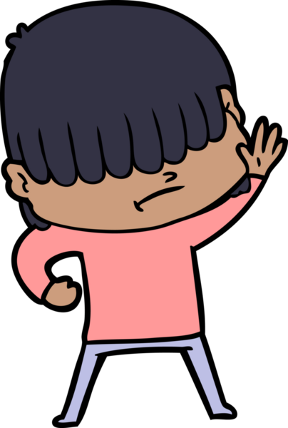 Bir insan tarafından çizilmiş dağınık saçlı çizgi film çocuğu.