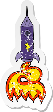 Bir insan tarafından çizilmiş uzay roketinin gerilimli retro çıkartması