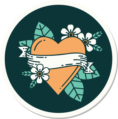 Bir insan tarafından çizilmiş geleneksel bir kalp ve bayrak stili dövme çıkartması.