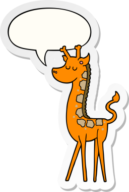 Bir insan tarafından çizilmiş konuşma balonu çıkartmalı çizgi film zürafası.