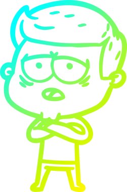 Bir insan tarafından çizilmiş, yorgun bir adamın soğuk çizgi çizimi.