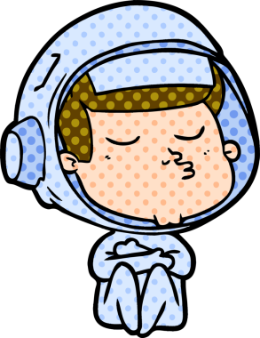 Bir insan tarafından çizilmiş kendine güvenen bir astronot çizgi filmi.