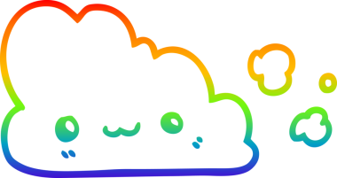 Gökkuşağı gradyan çizgisi bir insan tarafından çizilmiş şirin bir karikatür bulutu