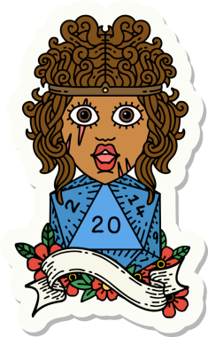 Bir insan tarafından çizilmiş 20 zarlı bir insan barbarının çıkartması.