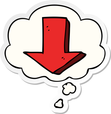 insan tarafından çizilmiş bir çıkartma olarak düşünce baloncuğu ile okları gösteren çizgi film