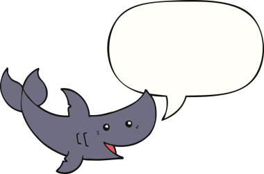 Bir insan tarafından çizilmiş konuşma baloncuklu çizgi film köpekbalığı.