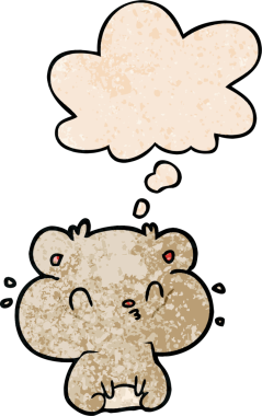 Bir insan tarafından çizilmiş grunge desenli düşünce baloncuklu çizgi film hamsterı.