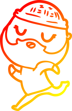 Bir insan tarafından çizilmiş sakallı bir çizgi film karakteri.