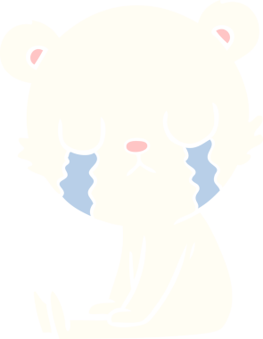 Ağlayan kutup ayısı bir insan tarafından çizilmiş düz renkli çizgi film.