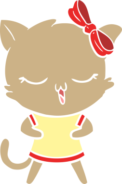 Bir insan tarafından çizilmiş düz renkli çizgi film kedisi.