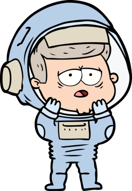 Bir insan tarafından çizilmiş yorgun astronot çizgi filmi.