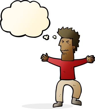 Çizgi film, bir insan tarafından çizilmiş düşünce balonlu adamı strese sokuyor.