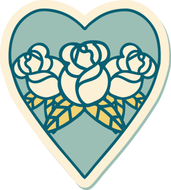 Geleneksel kalp stili dövme çıkartması ve bir insan tarafından çizilmiş çiçekler.