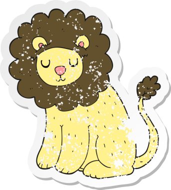 Bir insan tarafından çizilmiş şirin bir aslanın gerilmiş desenli çıkartması.