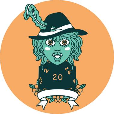 Bir insan tarafından çizilmiş 20 zarlı yarım ork ozan simgesi