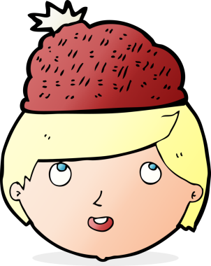 Bir insan tarafından çizilmiş kış şapkası takan çizgi film adamı.