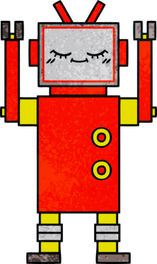 Bir insan tarafından çizilmiş bir robotun retro grunge dokusu