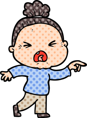 Bir insan tarafından çizilmiş kızgın yaşlı kadın çizgi filmi.