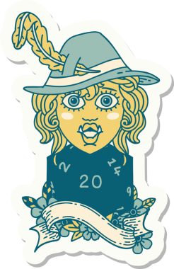 Bir insan tarafından çizilmiş 20 zarlı şarkı söyleyen yarı ork bir ozanın çıkartması.