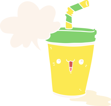 Bir insan tarafından çizilmiş, konuşma baloncuklu tatlı bir karikatür soda.