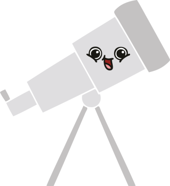 Bir insan tarafından çizilmiş düz renkli bir teleskop karikatürü