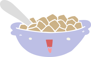 Bir insan tarafından çizilmiş şirin düz renkli mısır gevreği kasesi.