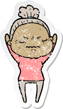 Bir insan tarafından çizilmiş, sıkıntılı bir karikatür çıkartması.