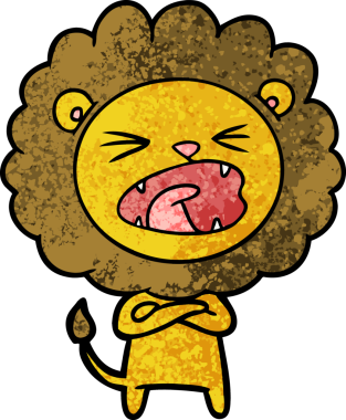 Bir insan tarafından çizilmiş çizgi film aslanı.