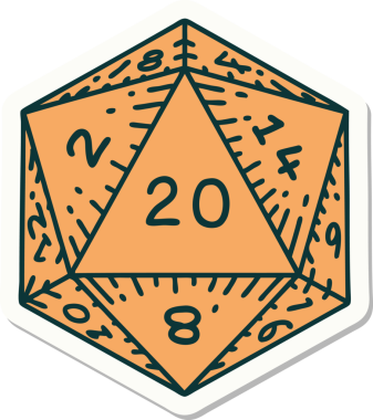 Bir insan tarafından çizilmiş doğal 20 D20 zar etiketi.