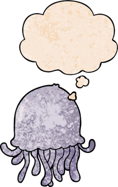 bir insan tarafından çizilmiş grunge desenli düşünce baloncuklu denizanası çizgi filmi.