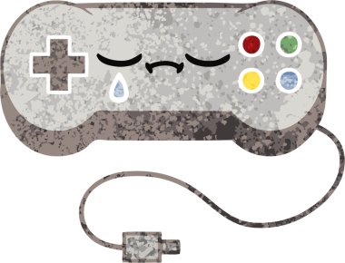 Bir insan tarafından çizilmiş oyun kontrolünün retro çizim tarzı karikatürü