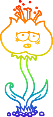 Gökkuşağı gradyan çizgisi. Bir insan tarafından çizilmiş şirin bir karikatür çiçeği.