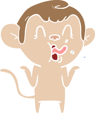 Bir insan tarafından çizilmiş düz renk çizgi film maymunu.