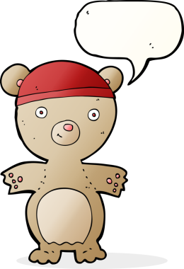 Bir insan tarafından çizilmiş konuşma balonlu oyuncak ayı.