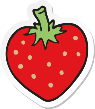 Bir insan tarafından çizilmiş karikatür çileği çıkartması.