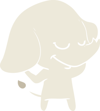 Bir insan tarafından çizilmiş düz renk çizgi film gülümseyen fil.